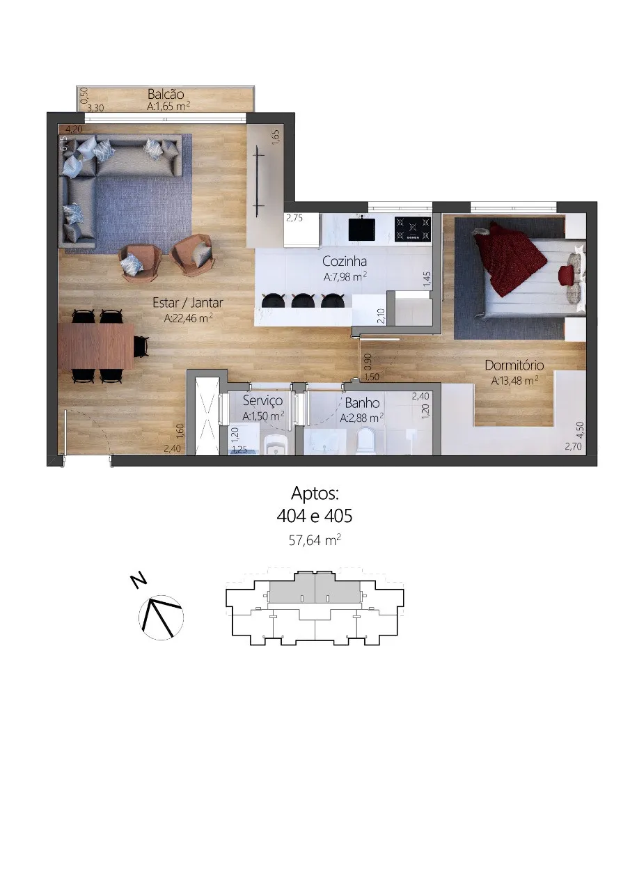 Apartamento 1 quarto para venda no bairro Moura em Gramado
