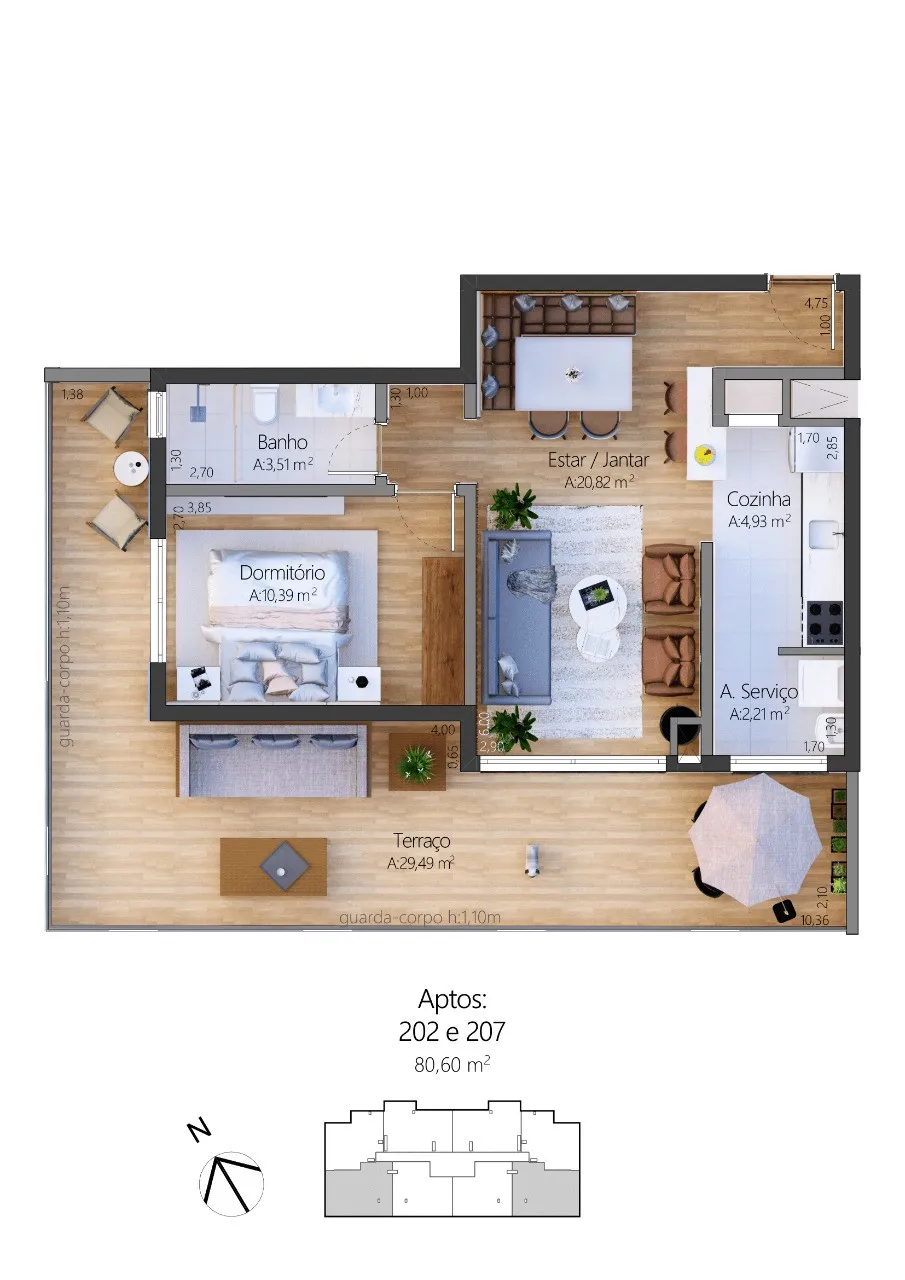 Apartamento 1 quarto para venda no bairro Moura em Gramado