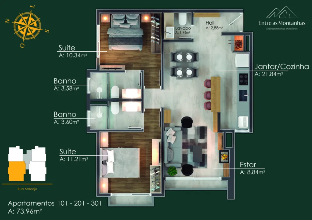 Cobertura 3 quartos sendo 1 suíte para venda no bairro Moura em Gramado