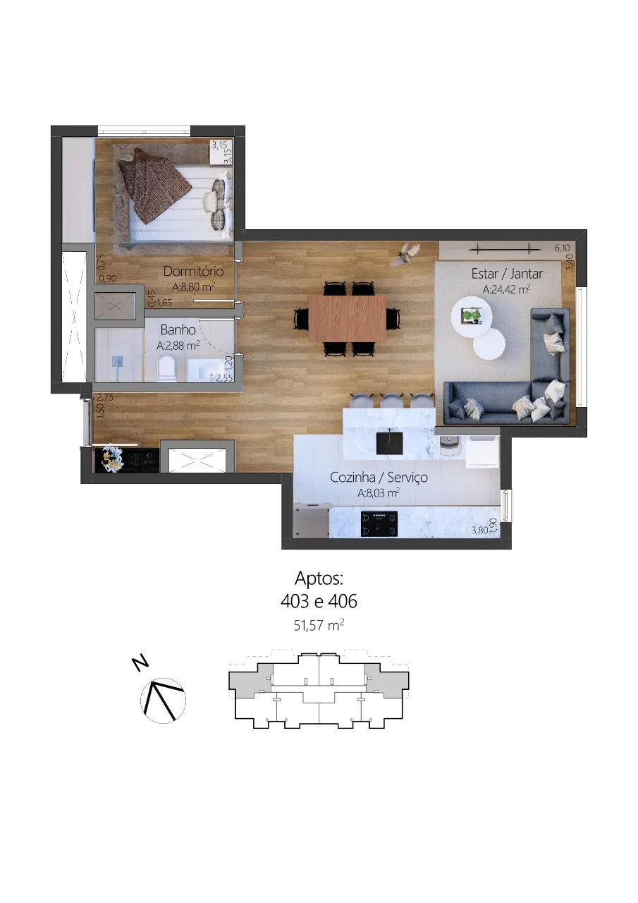 Apartamento 1 quarto para venda no bairro Moura em Gramado
