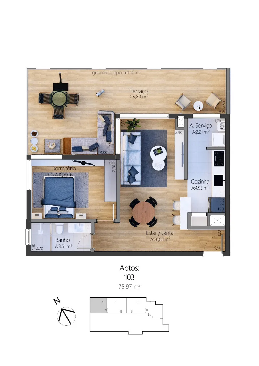 Apartamento 1 quarto para venda no bairro Moura em Gramado