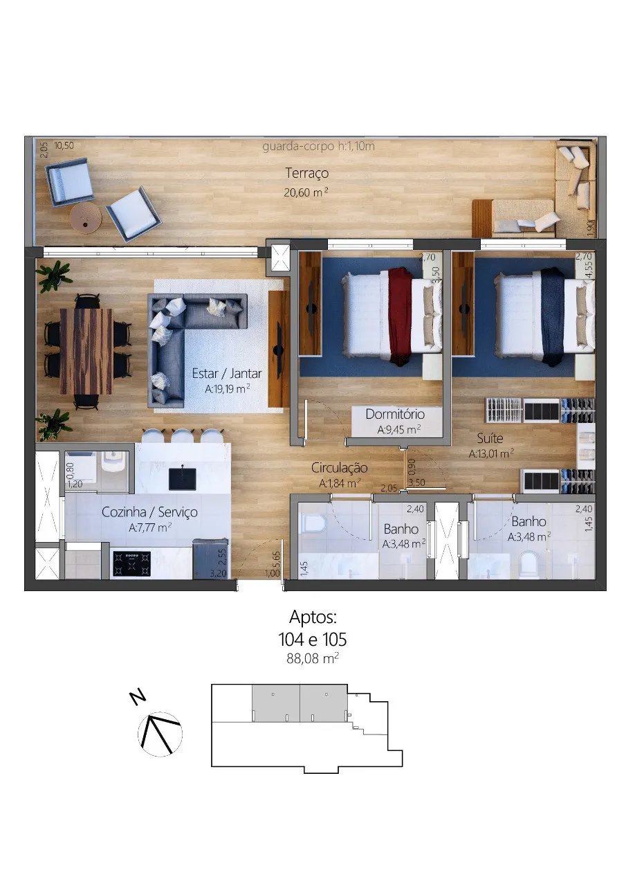 Apartamento 1 quarto para venda no bairro Moura em Gramado