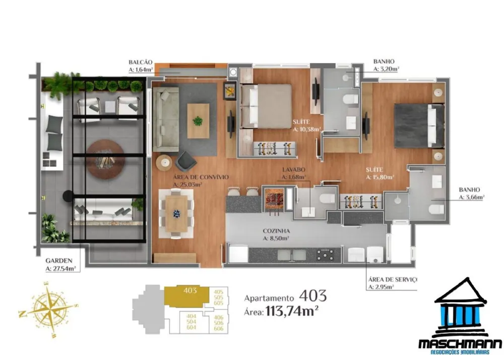 Apartamento Garden com 114 m² em Gramado — 2 suítes + financiamento direto, imperdível