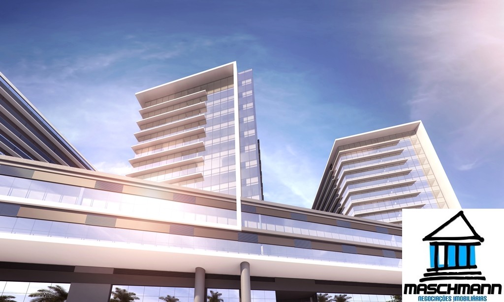 Sala exclusiva no Max Plaza, com 35 m² privativos, vaga de garagem e uma vista externa deslumbrante.