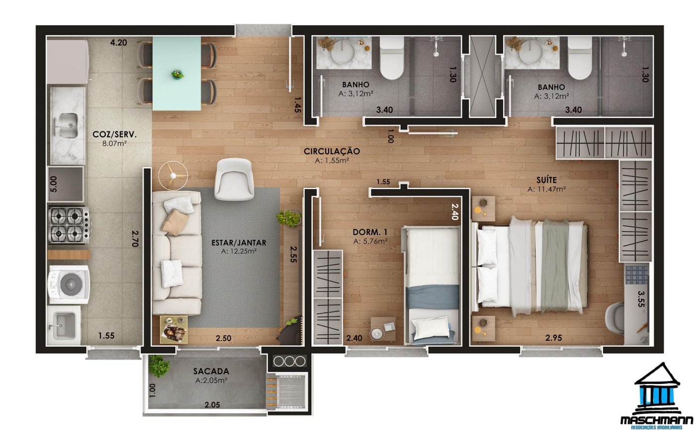 Apartamento 2 dormitórios com suíte em Gramado por R$ 424.900,00