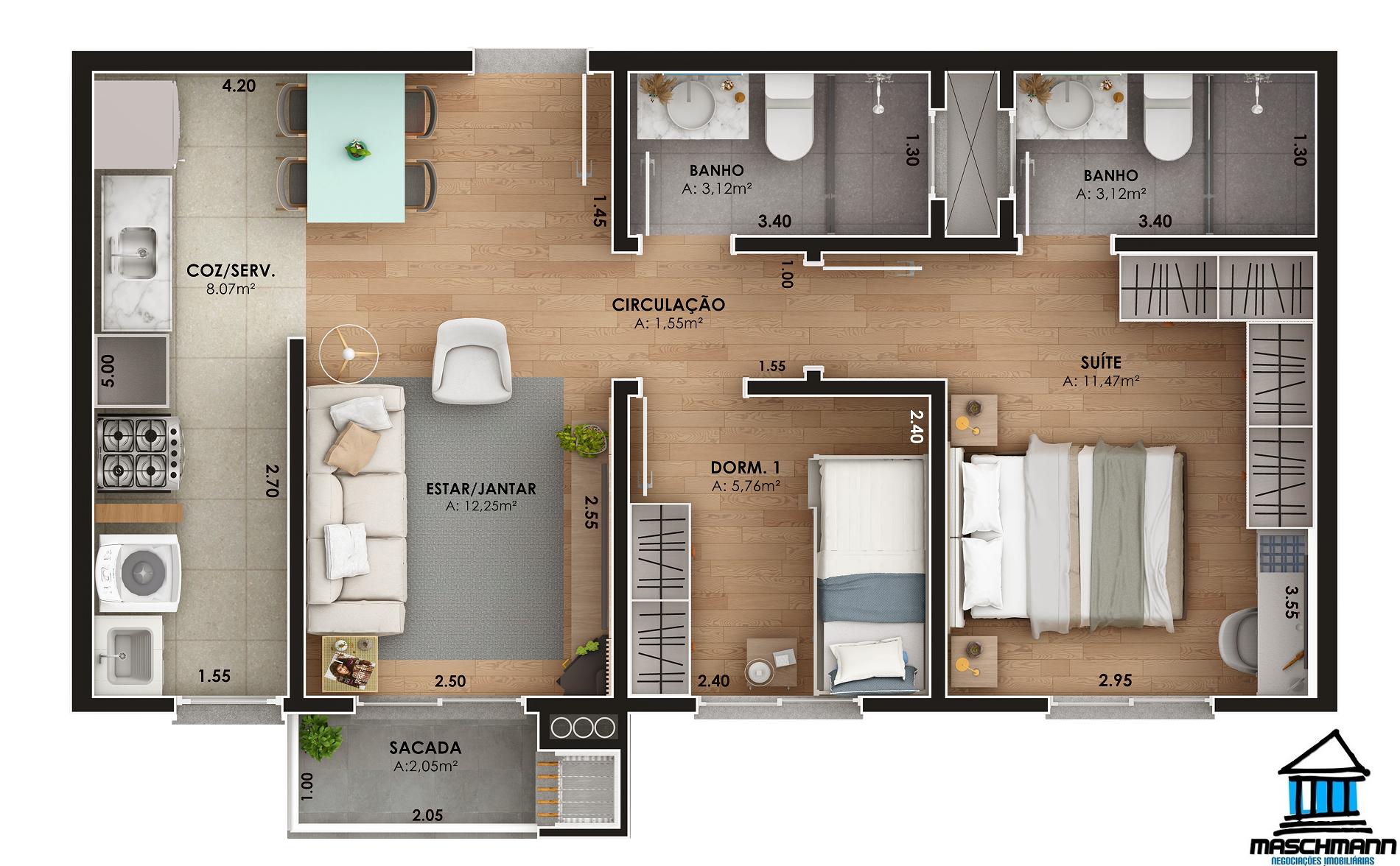 Apartamento 2 dormitórios com suíte em Gramado por R$ 424.900,00