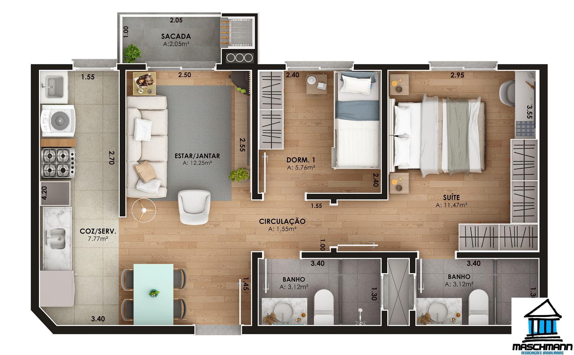 Apartamento 2 dormitórios com suíte em Gramado por R$ 424.900,00
